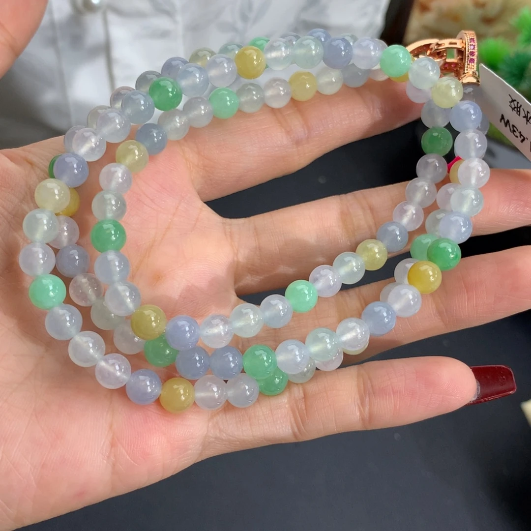 翡翠未镶嵌手串卡6冰胶多宝项链