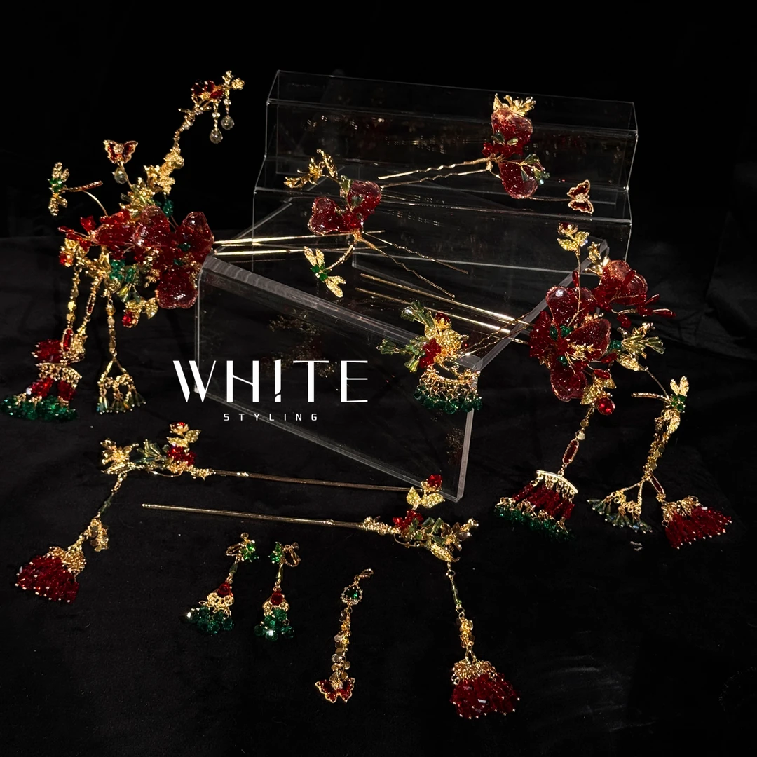 非金属仿水晶手链 WHITE手作｜新品“大小姐中式”红绿色系10件套