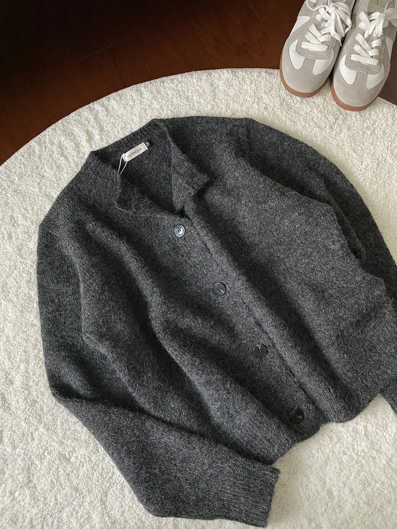 混纺毛衣开衫老钱风灰色百搭cleanfit圆领宽松针织衫