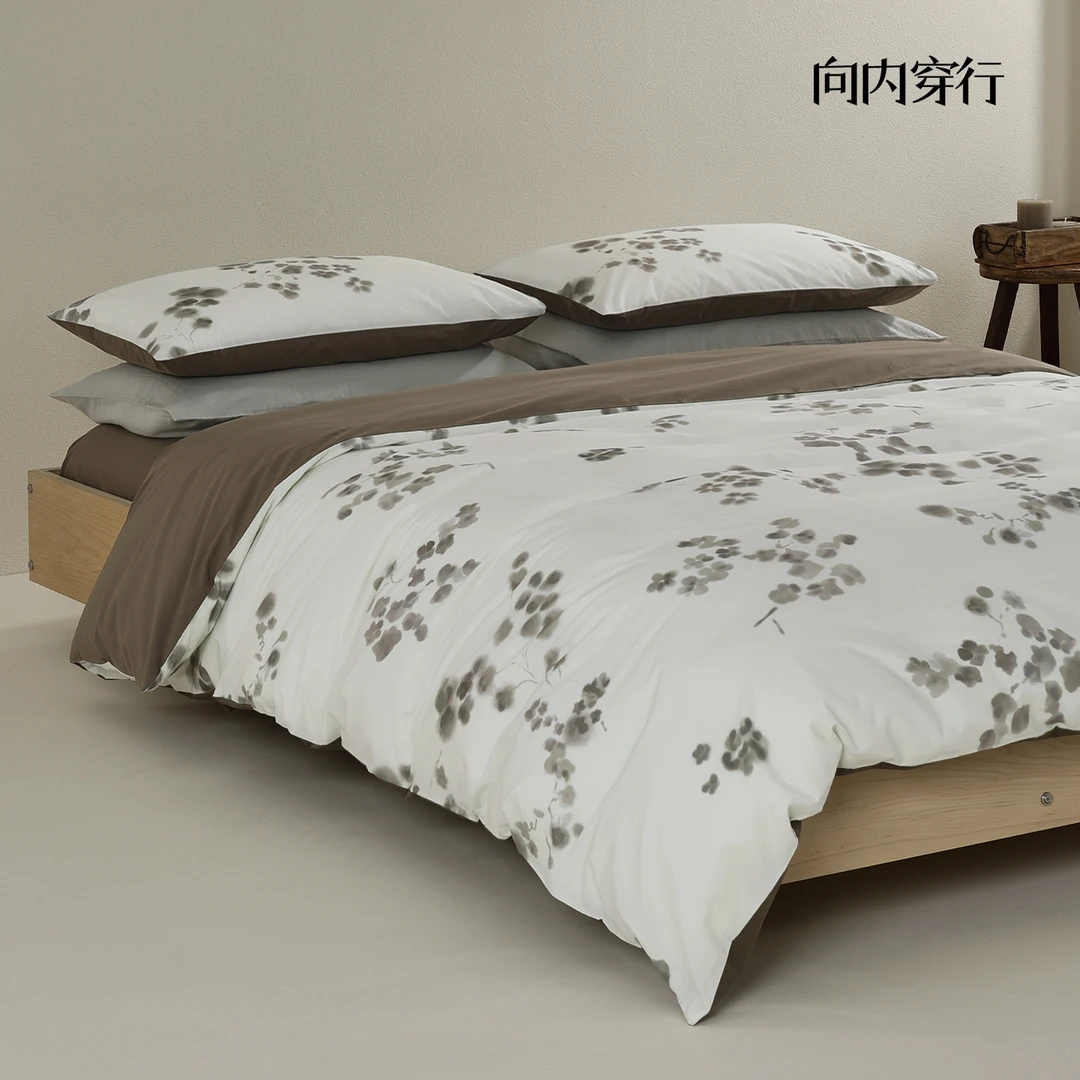 向内穿行【墨晕】A类新疆棉床上四件套全棉纯棉砂洗被套罩床单床品