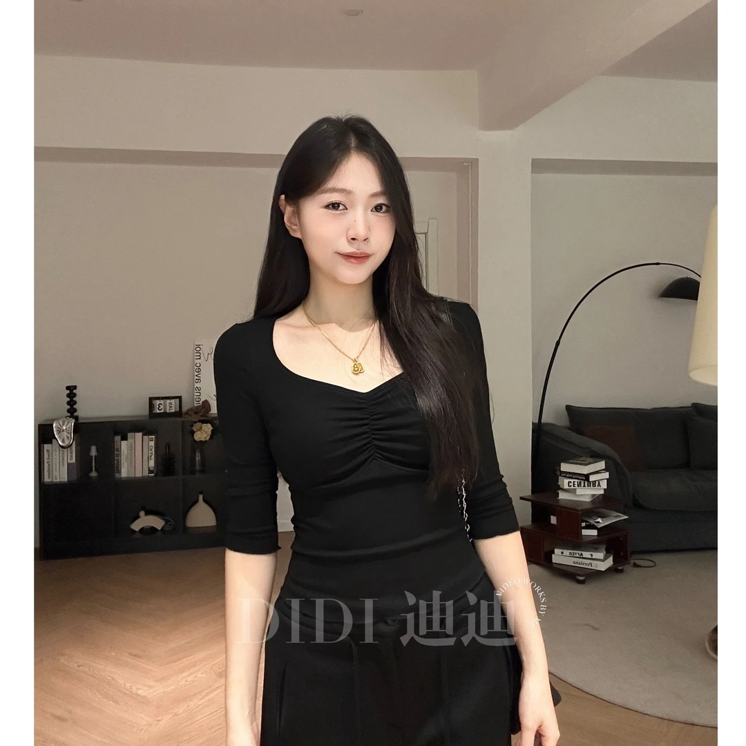 【DIDI】设计感显瘦秋季韩系中袖辣妹T恤修身打底