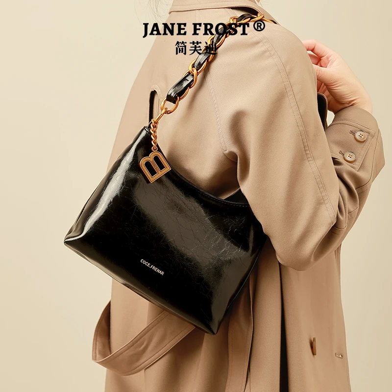 【简芙迪】小众链条腋下包包女2025新款亮面托特包通勤单肩斜挎包