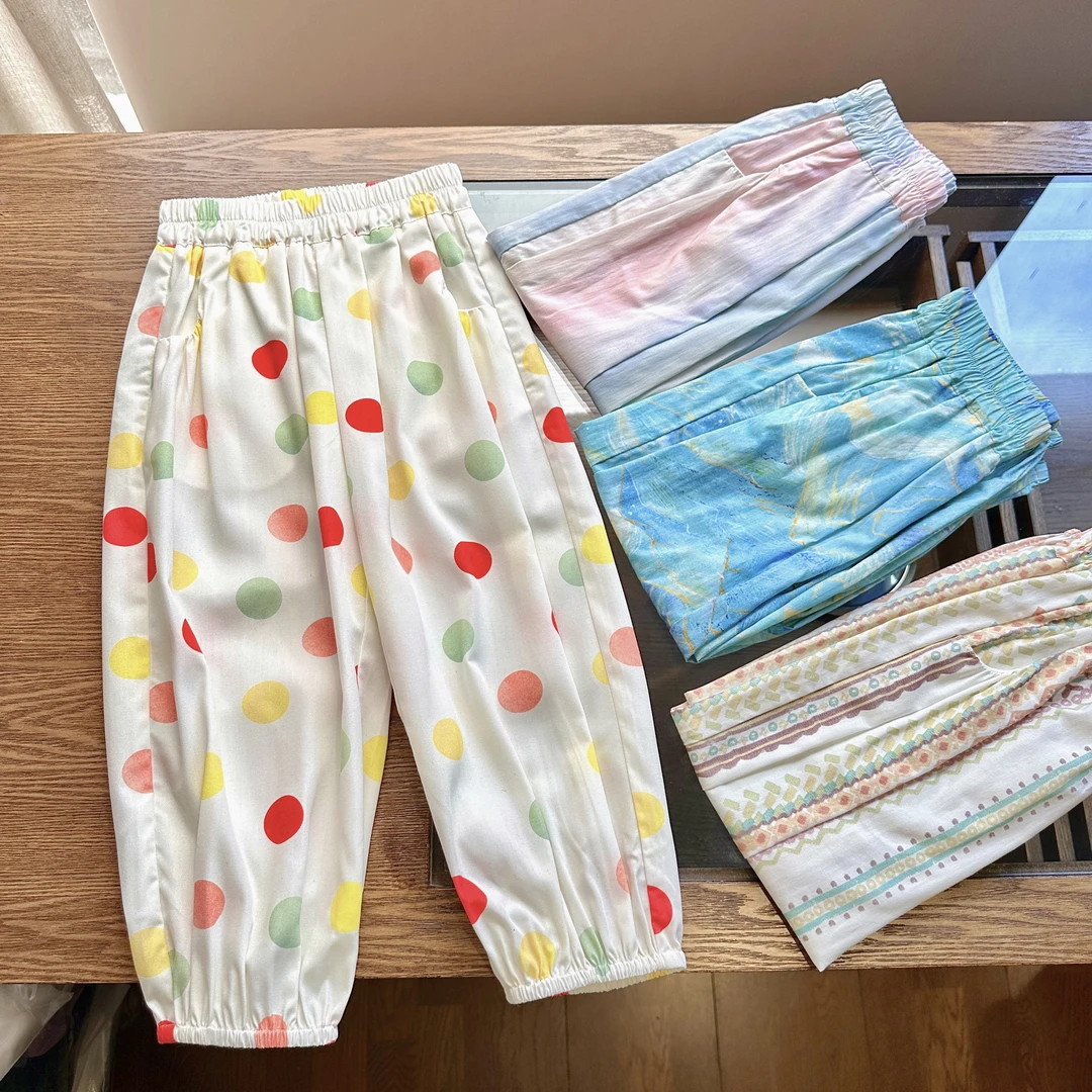 现货【缤纷】夏装纯棉长裤5559女童洋气宽松防蚊裤百搭彩色束脚裤