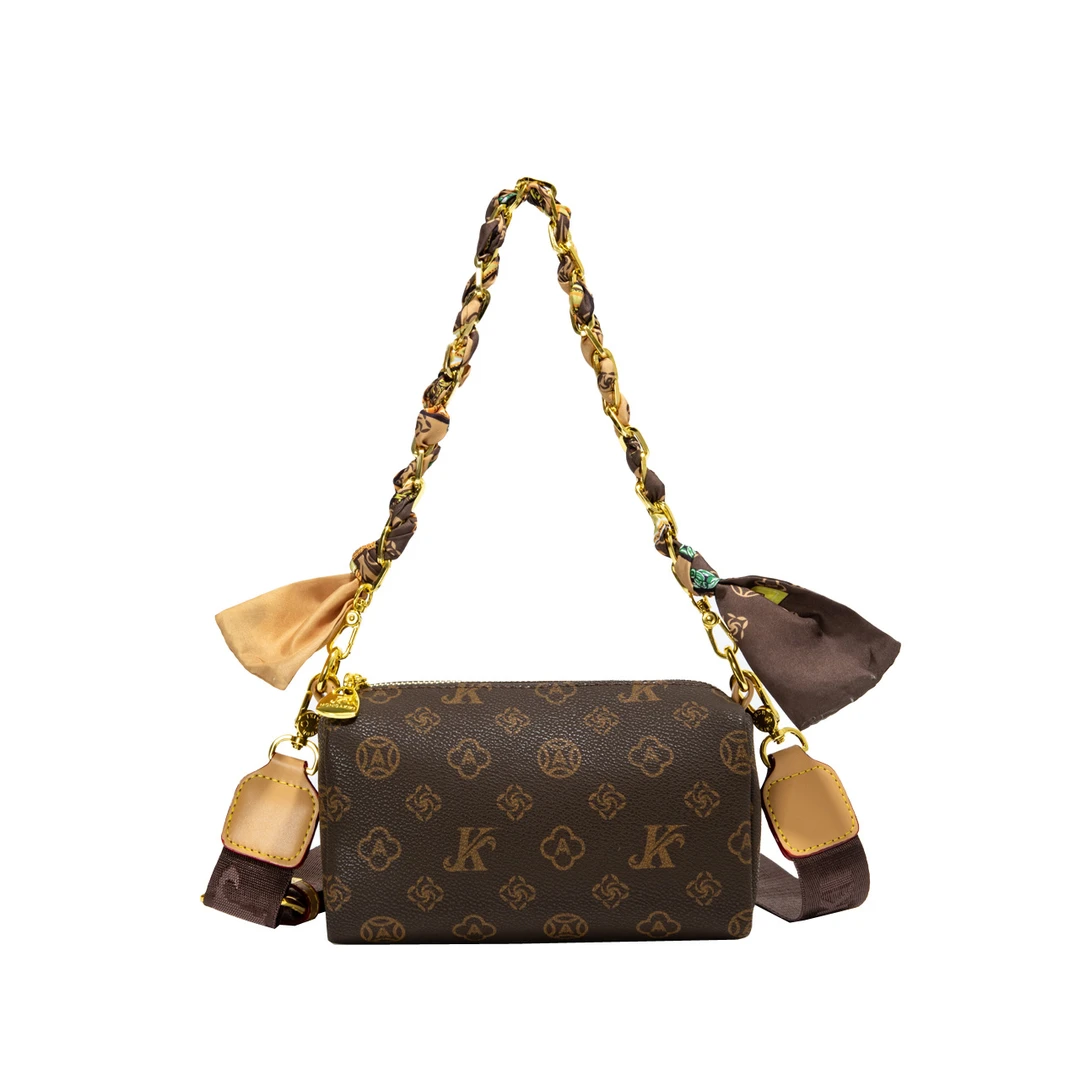 莫妮卡奇奇女士圆筒单肩拉链斜挎包复古斜挎牛角包复古时尚腋下