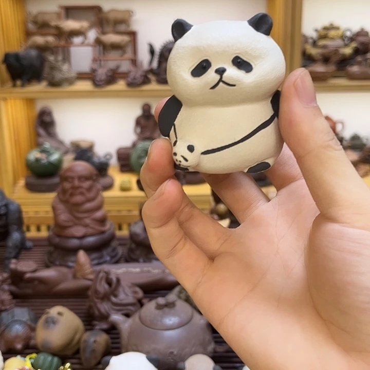 紫砂茶叶罐紫砂熊猫茶宠摆件