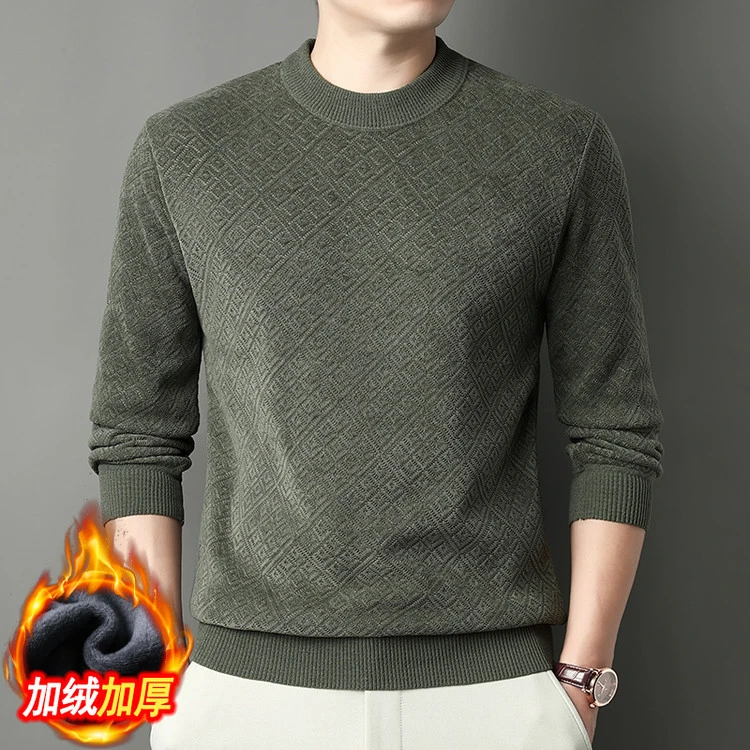 【加绒加厚】秋冬季雪尼尔针织衫毛衣男中年宽松圆领套头保暖打底衫