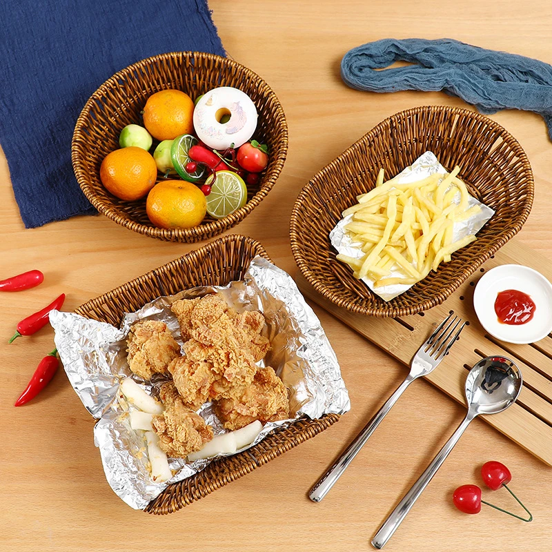 仿藤编水果篮零食面包小吃篮超市果蔬陈列展示篮点心篮方形收纳筐