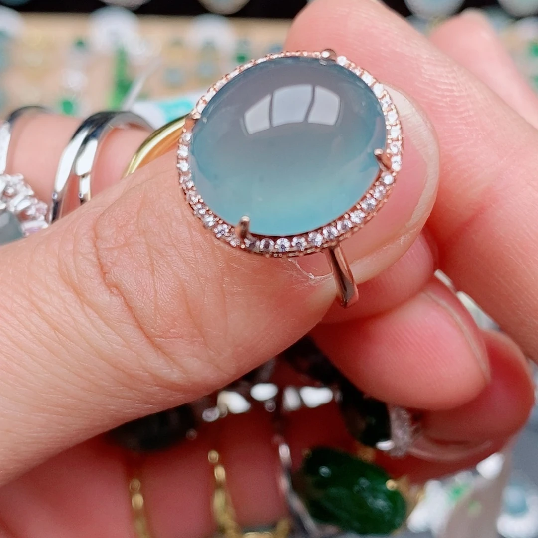 银S925镶嵌戒指翡翠阳**露