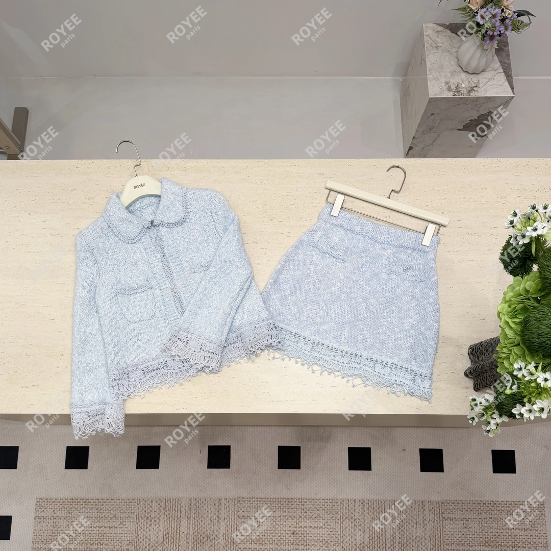 【今日之最2.0】法式手工重工蕾丝钩花花边针织开衫+半裙套装RY1477