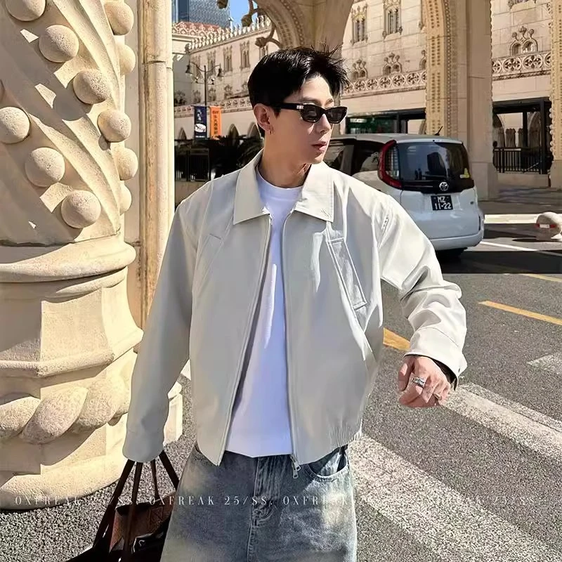 极简风哈灵顿夹克男春秋季短款宽松翻领飞行员外套潮