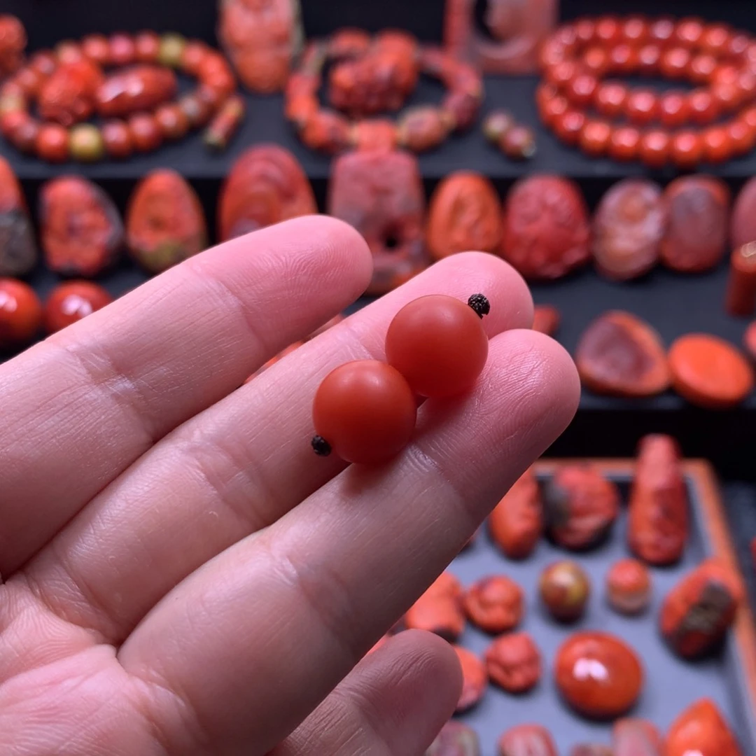 用***8南红玛瑙对珠未镶嵌