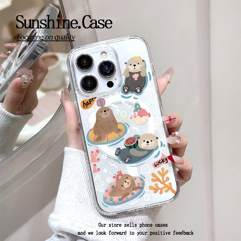【亚克力磁吸】可爱水獭高透手机壳适用苹果16promax/15/14防摔