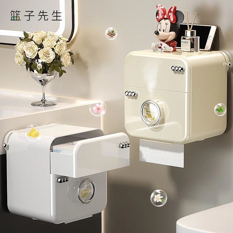 吸盘卫生间厕纸盒免打孔防水厕所纸巾盒洗手间壁挂式卫生纸置物架