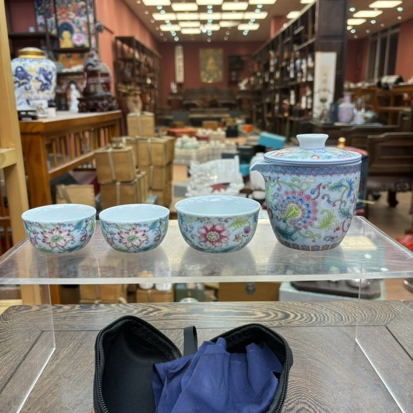 一鸣  缠枝莲青掐丝旅行茶具快客杯H62