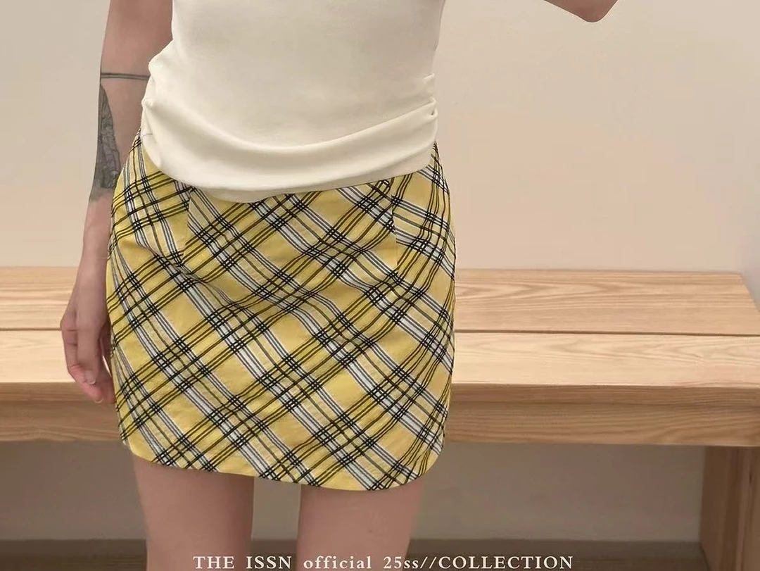 THEISSN宁司 格纹短款包臀半身裙女夏季气质修身显瘦短裙 0747