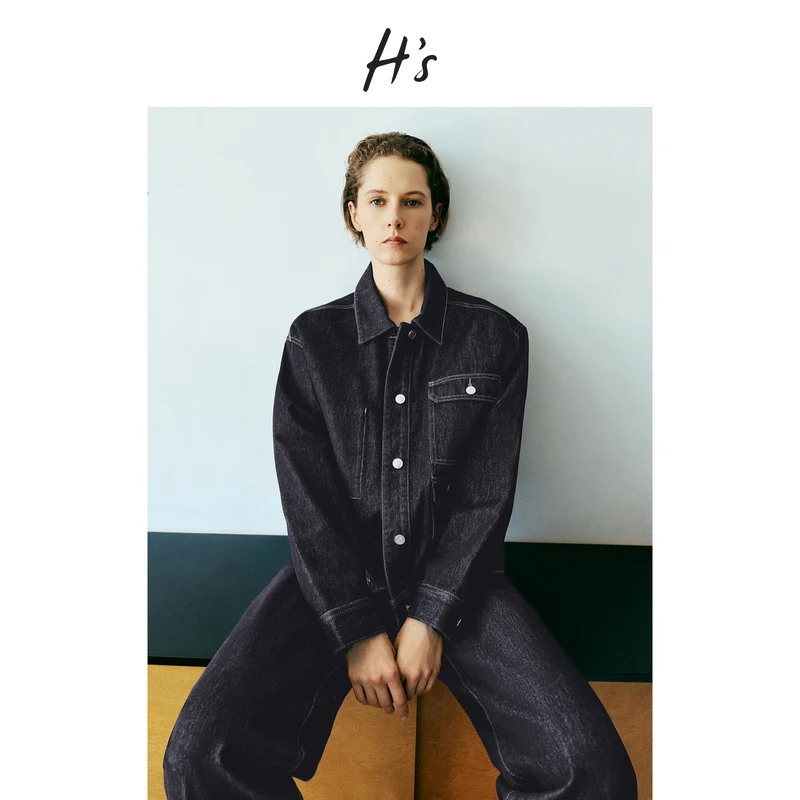 【秋上新】H'S原色牛仔短外套女25秋新款赛络纺纯棉复古夹克上衣