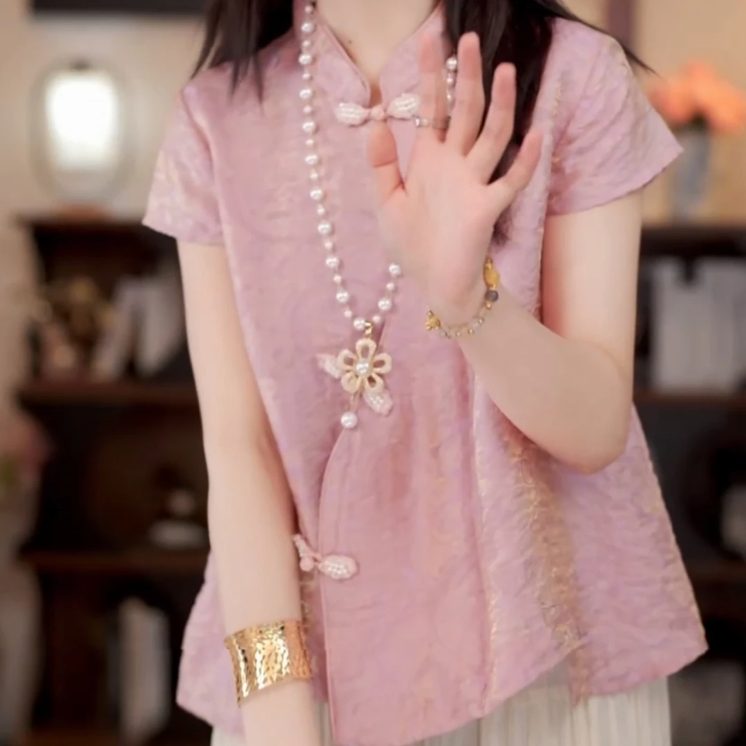 【清雅】新中式立领扎染斜襟上衣2025春夏新款上衣小衫1