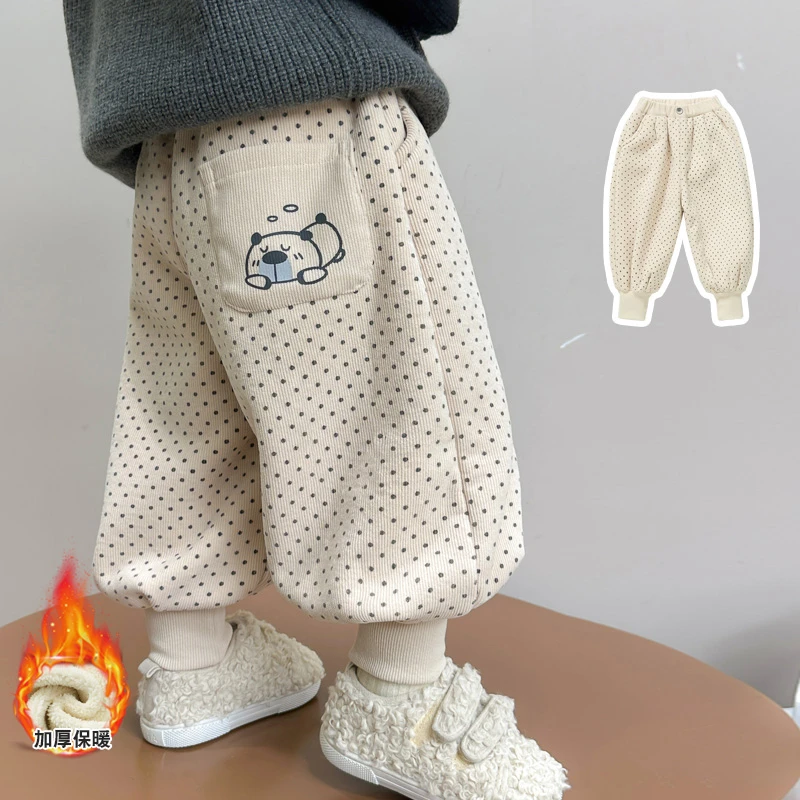 女童运动裤加绒秋冬2025新款冬装女宝宝休闲加厚儿童裤子百搭洋气