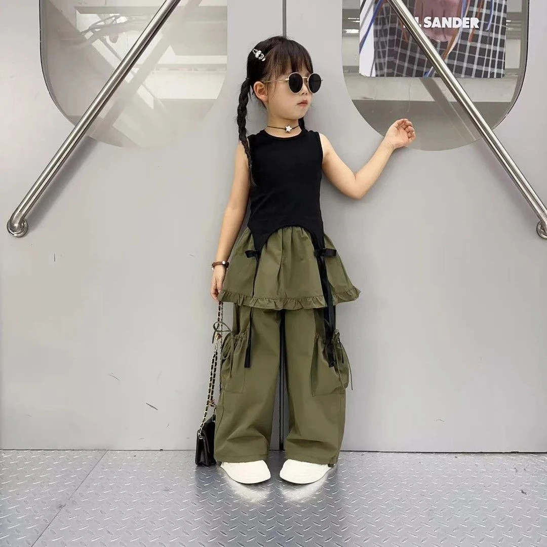 女童工装裤套装夏款2025新款中大童洋气时尚背心两件套休闲夏季