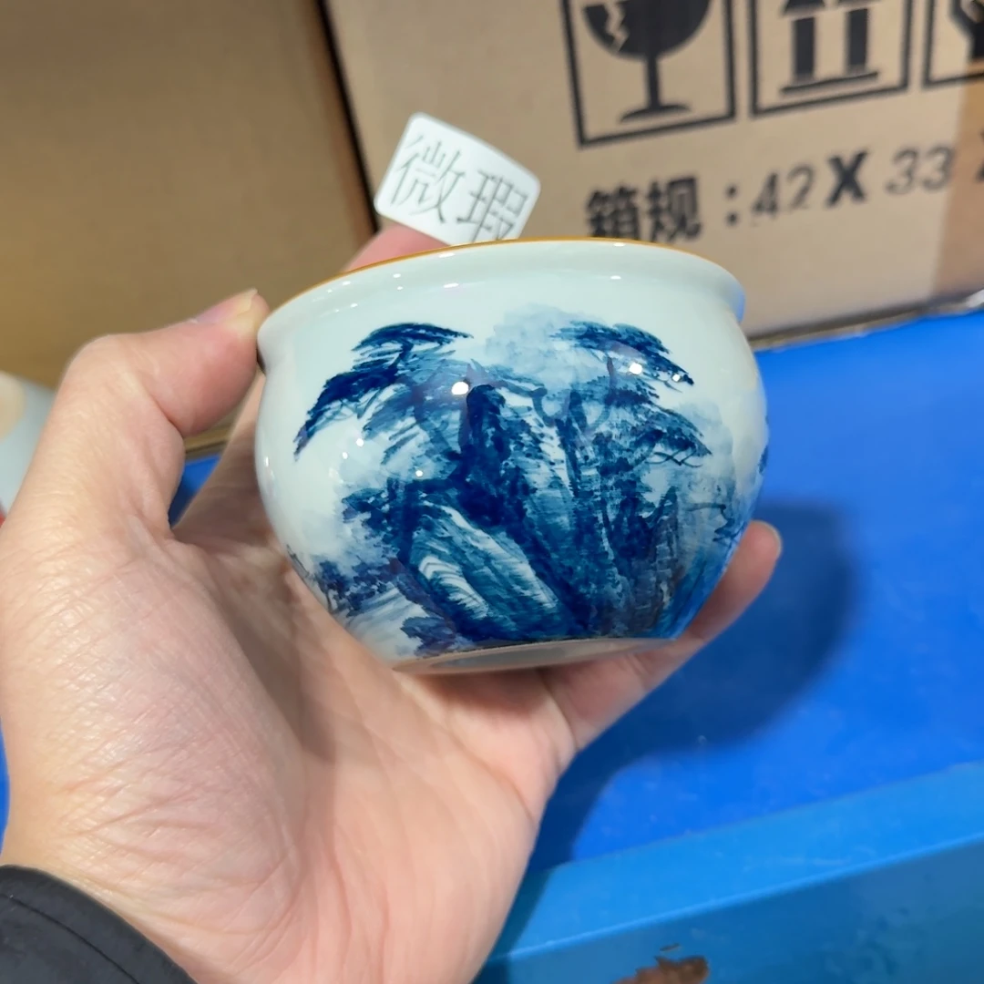 釉下手绘茶具微瑕