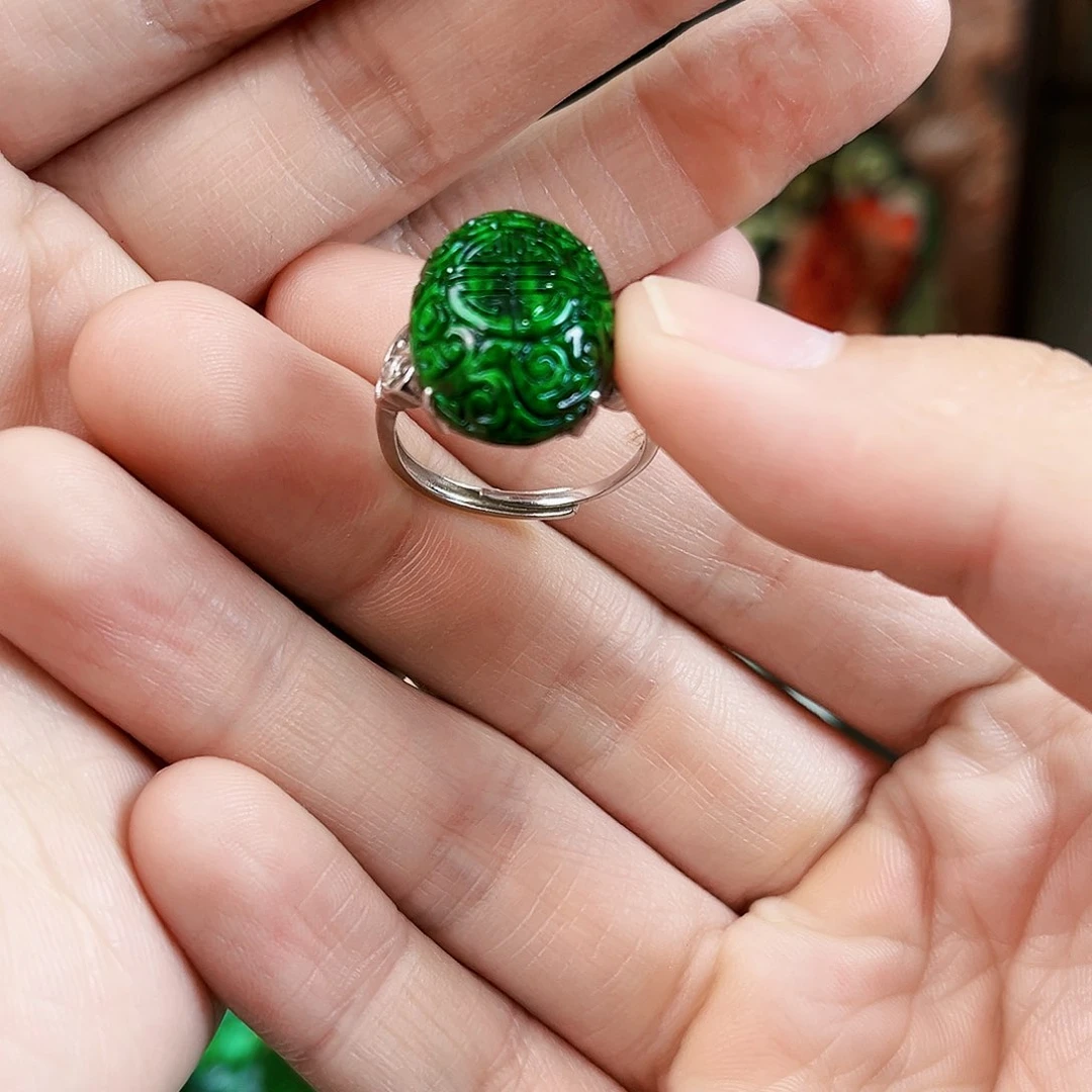 翡翠戒指银S925镶嵌戒指