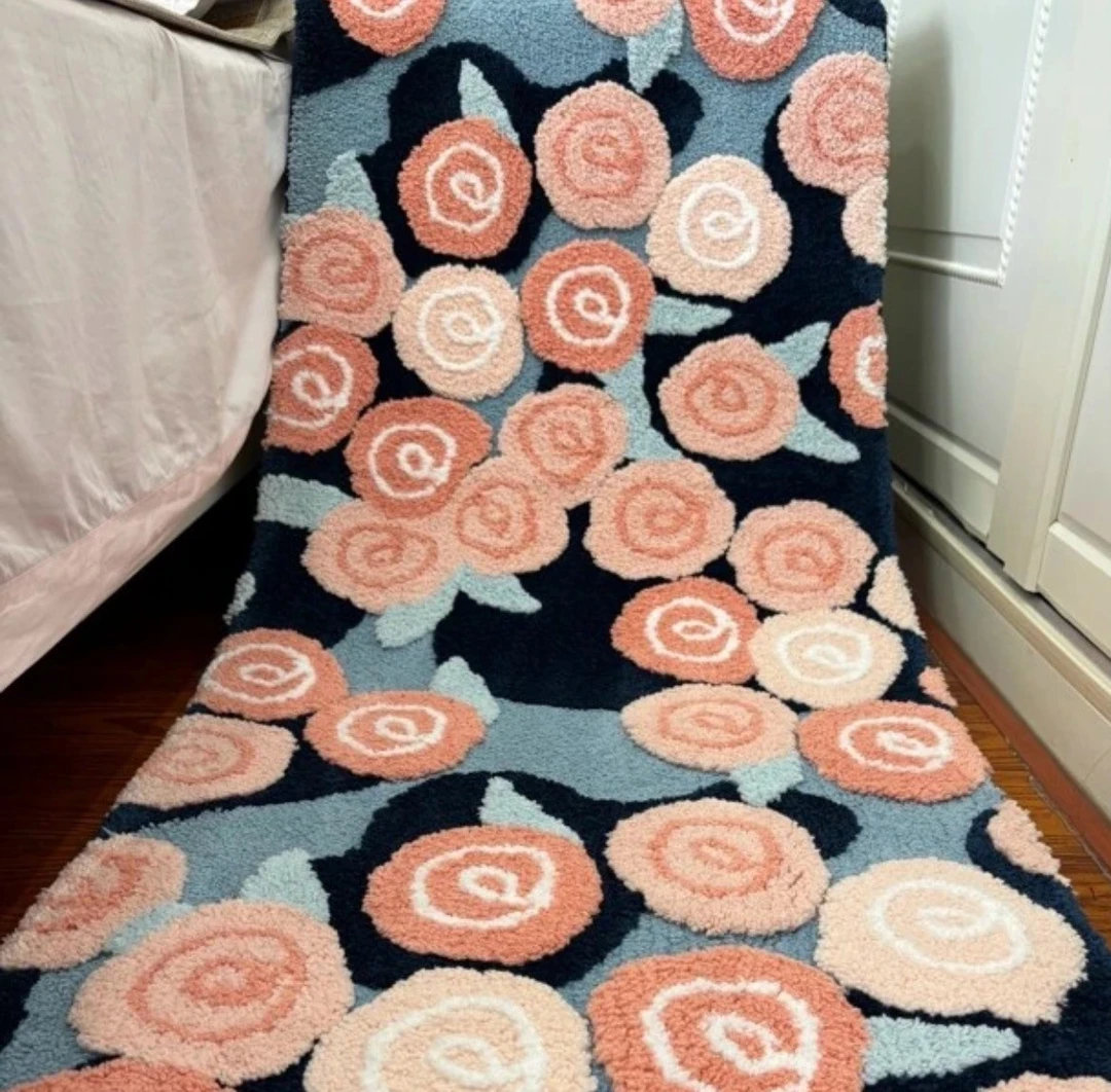 【低价同款】玫瑰之约床边毯柔软亲肤 防滑地垫久踩不塌陷