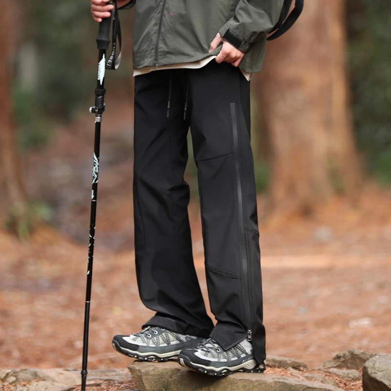 男女春秋季户外防风防泼水直筒宽松长拉链冲锋运动休闲长裤K20