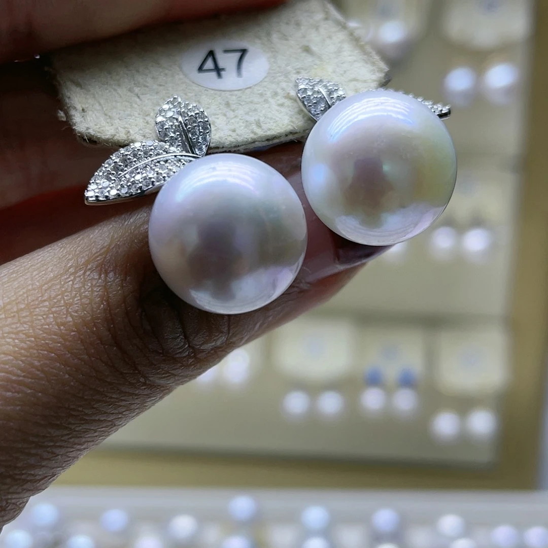 淡水珍珠耳饰银S925镶嵌