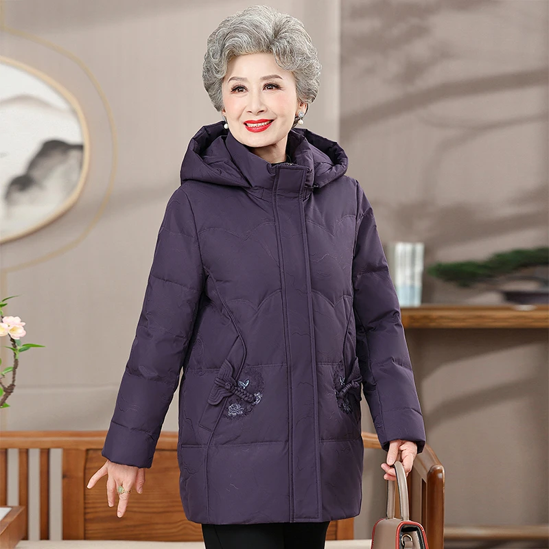 中老年女装加厚妈妈外套冬装羽绒服气质大码中年中长款老年人