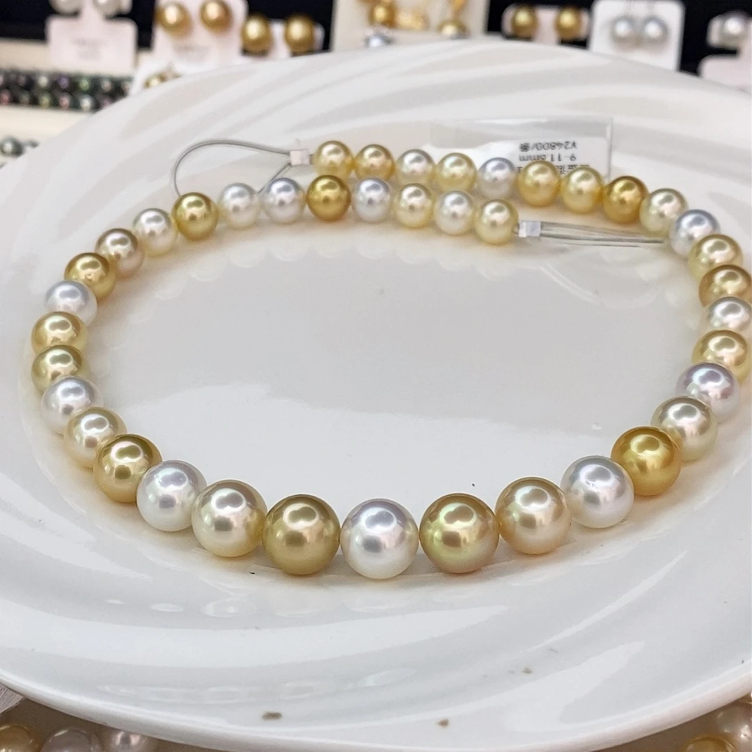 海水珍珠裸珠白金混彩项链9-11.6mm