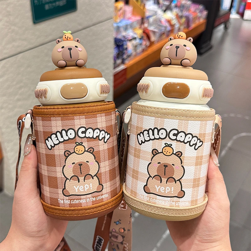 卡皮巴拉儿童水杯保温杯学生上学专用2025新款男孩幼儿园吸管杯子