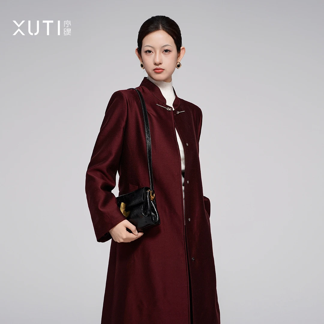 序缇『寂静回声』新中式桑蚕丝羊毛风衣外套女秋季上衣H127-20731