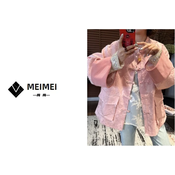 XMM.《桃花朵朵》春季新款时尚百搭洋气休闲小众长袖国风外套88598#