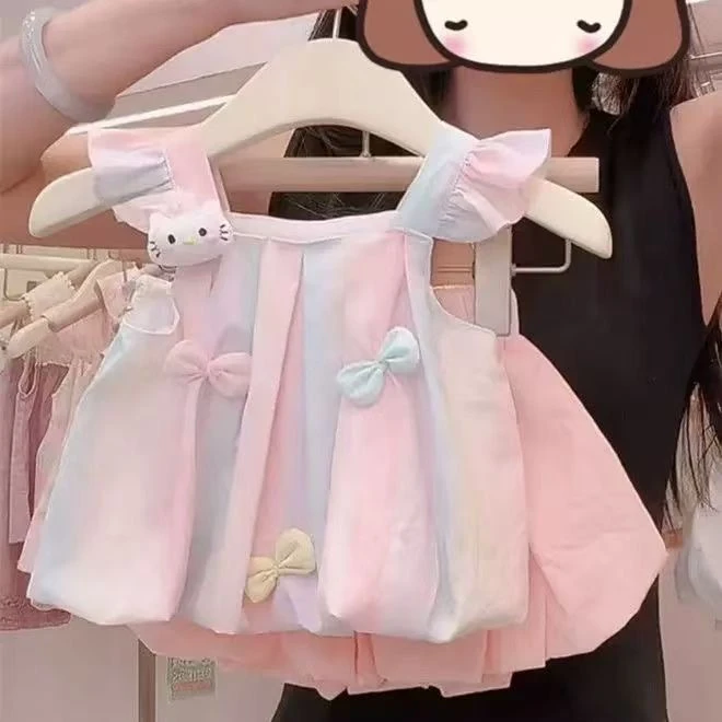 彩虹  夏上新薄款可爱套头女夏季裙子套装洋气公主裙女宝套装A480