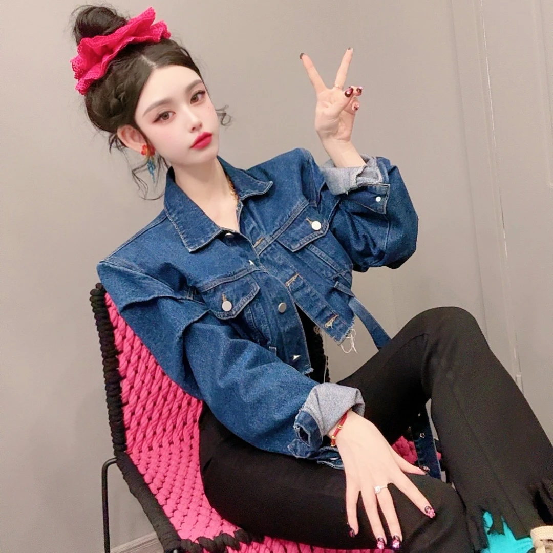 漂亮家「杂志焦点」泡菜定制泡泡袖短款牛仔外套