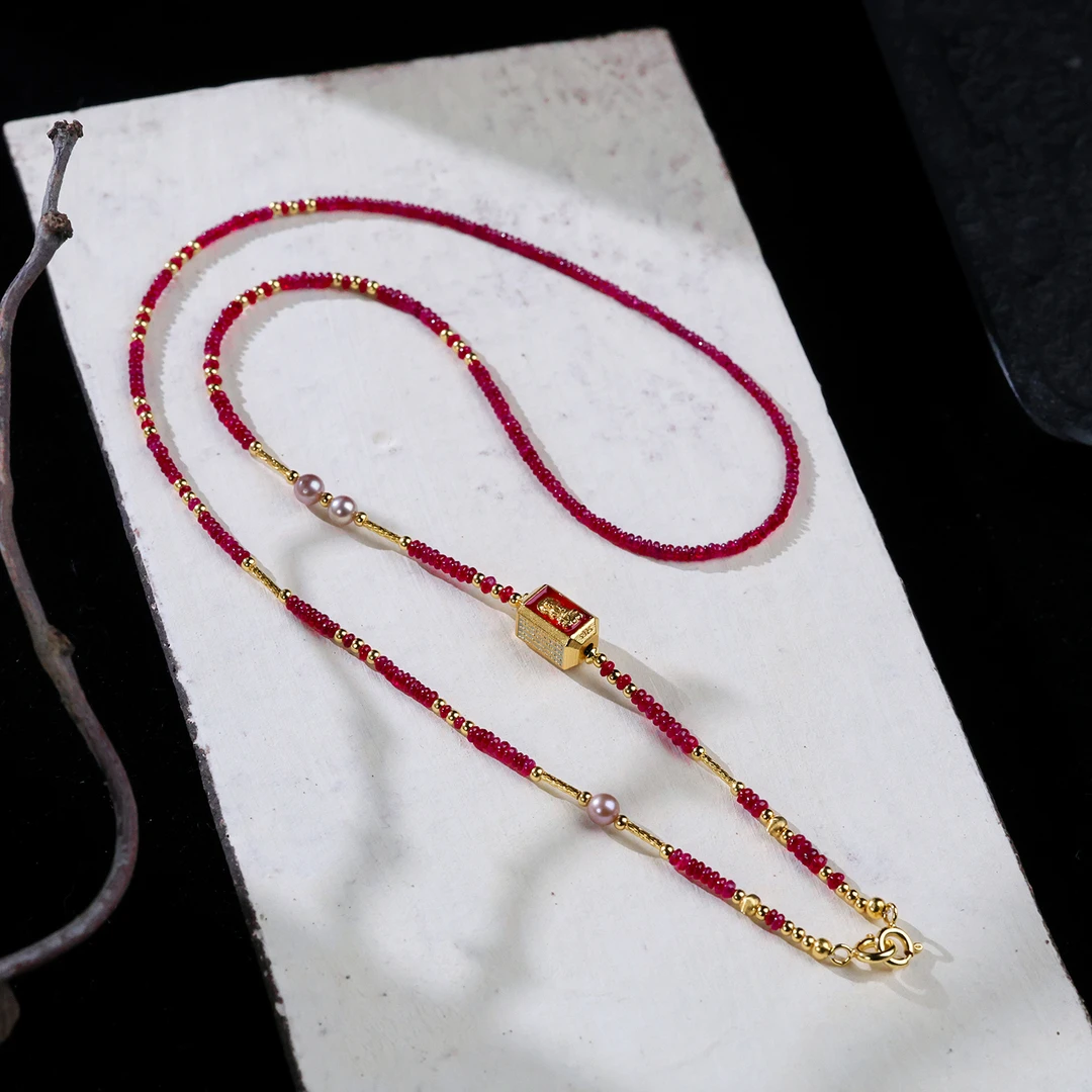 【思嘉】宝石系列·（无烧！）地藏鸿运红宝石项链 | 多样性发一 AB0072