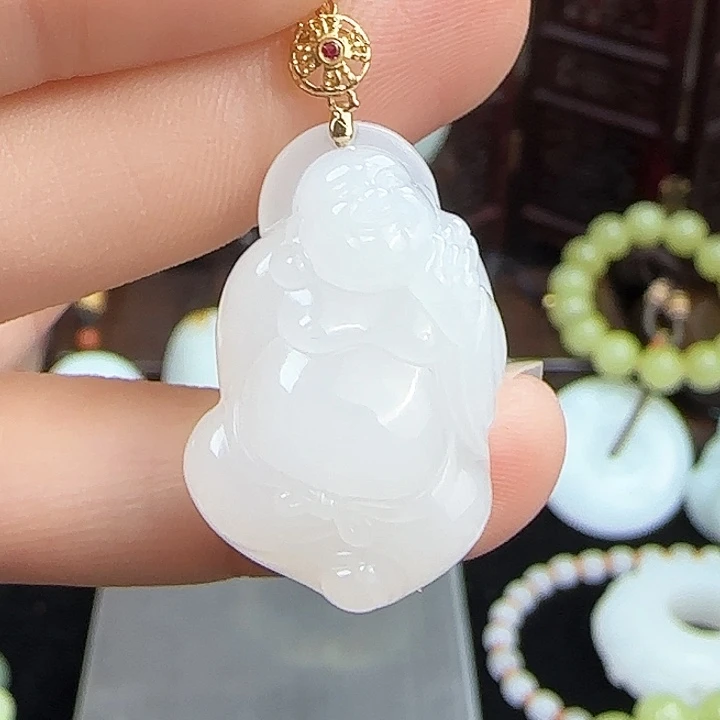 和田玉挂件18K金镶嵌定制发货