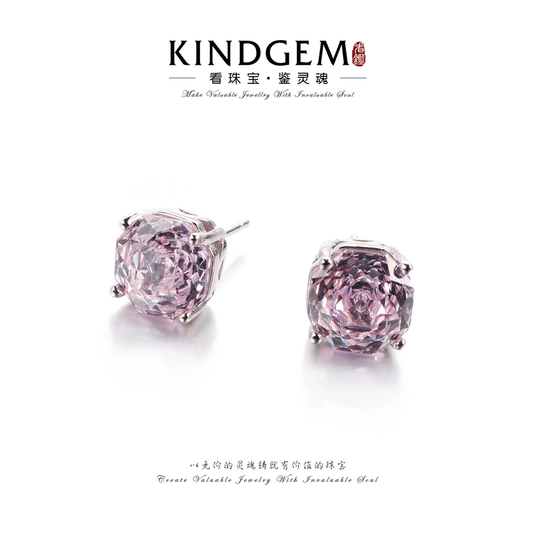 铜合金锆石耳饰 【Lisa Nik】美·粉色镶嵌百搭经典耳钉耳饰 C-30483