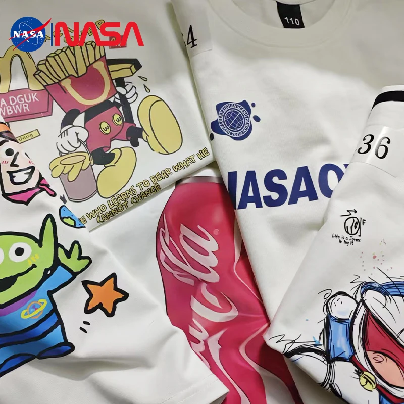 纯棉夏季男女童新款上衣百搭印花中大童休闲卡通儿童宽松短袖T恤