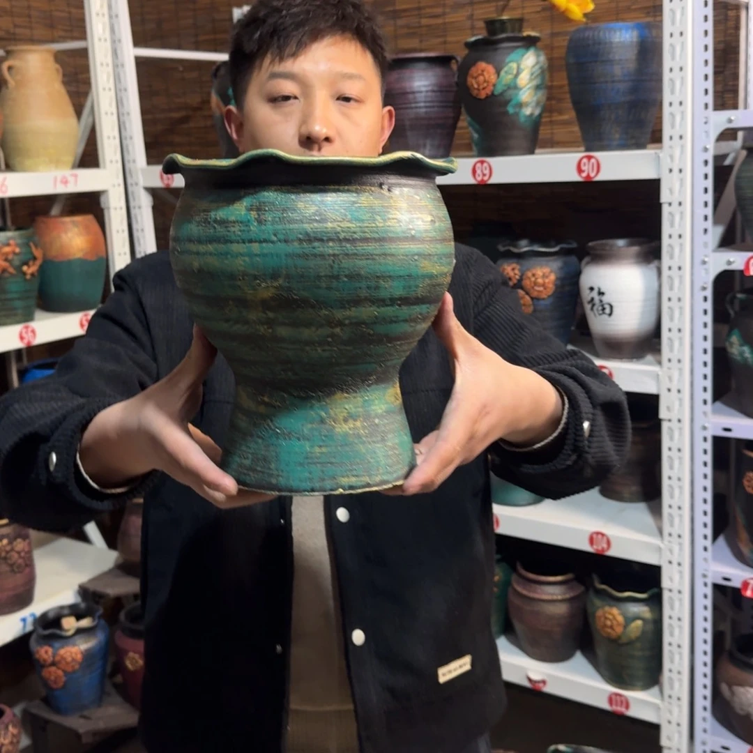 红陶红陶浮雕花盆炸炸炸