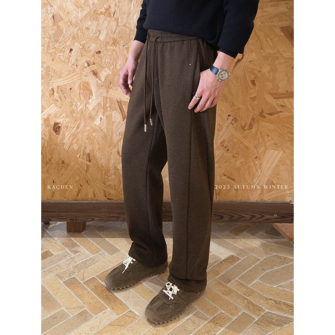 嘉琛/Kachen/绒暖闲行‘醋酯羊毛混纺‘秋冬老钱风加绒直筒休闲卫裤