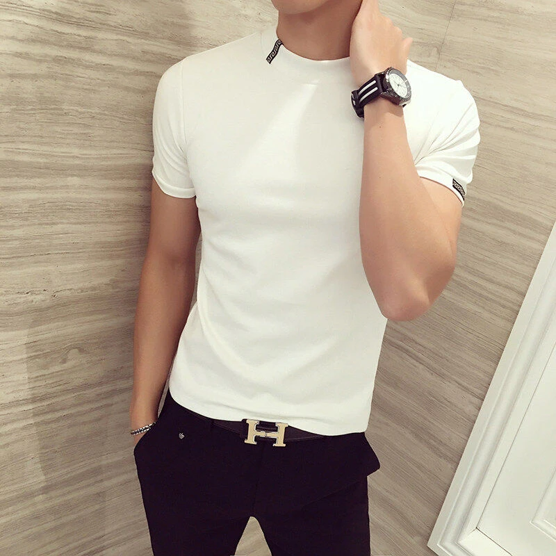 男士短袖T恤修身潮流圆领纯色打底衫夏季休闲百搭紧身半袖T恤韩版