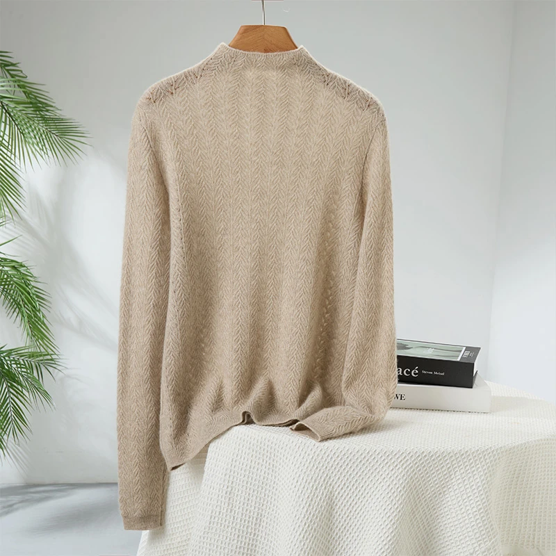 G553正品 纯山羊绒 半高领秋冬季女镂空修身显瘦打底柔软保暖舒适