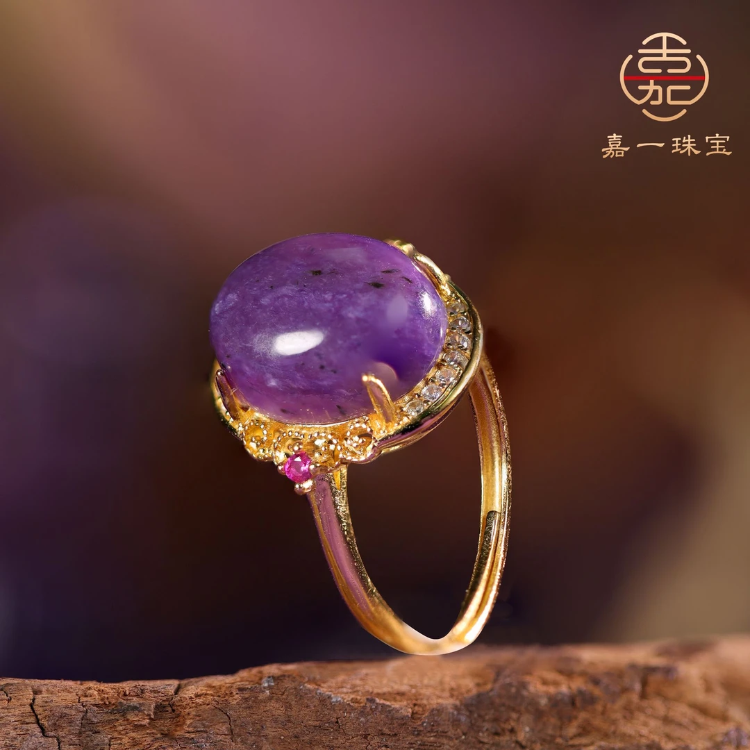 【嘉一昭愿】天然紫龙晶戒指蛋面银戒小众气质时尚饰品精致美观百搭