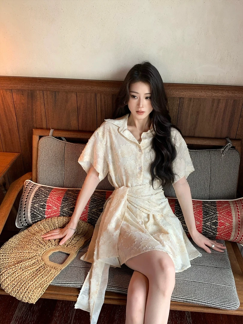 夏季其她/其她法式短袖连衣裙睡裙女装流苏清