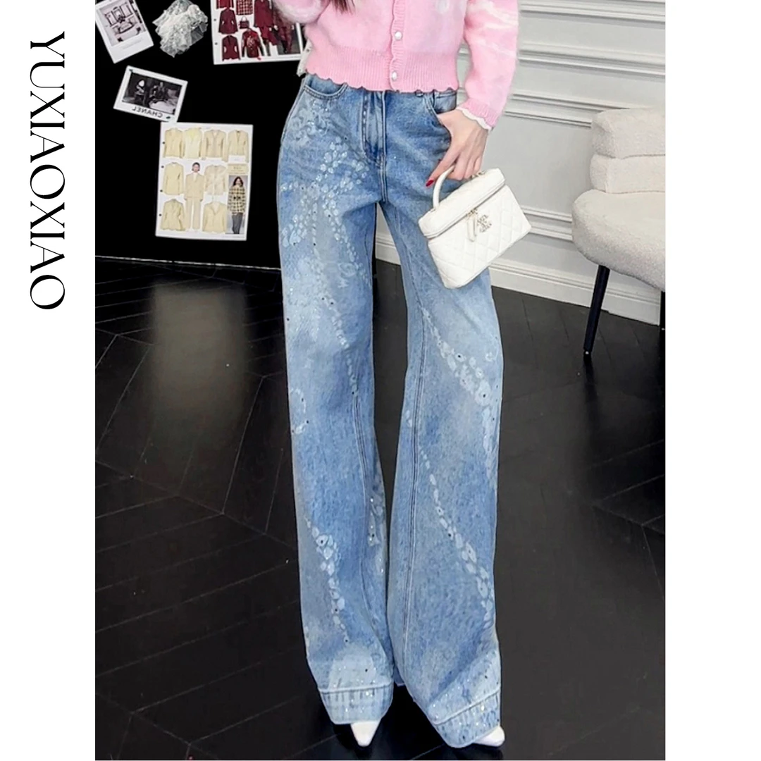 余潇潇【花漾剪影】时尚复古精致牛仔重工烧花工艺直筒牛仔裤