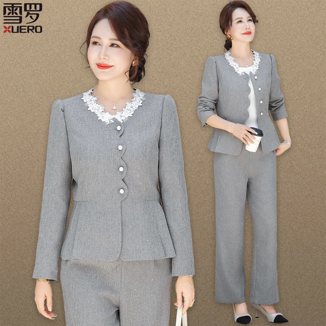 妈妈秋装休闲小西服套装中老年人春秋外套女款阔太太洋气高贵上衣