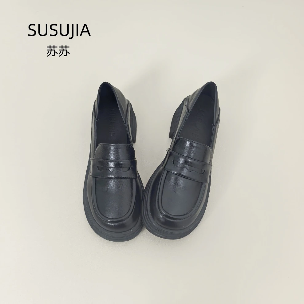 百搭圆头厚底英伦乐福鞋女2025春季新款学院风黑色小皮鞋复古单鞋