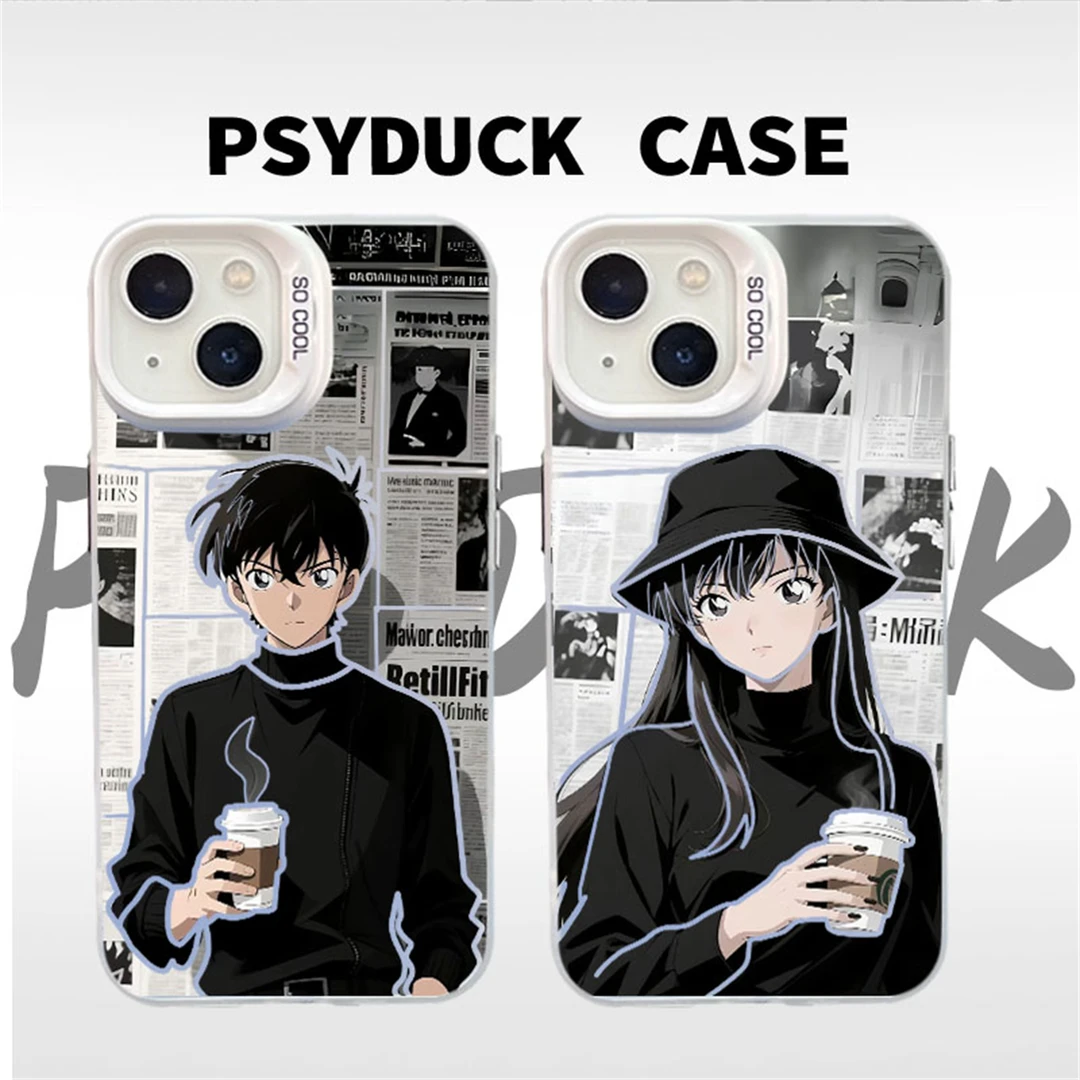 适用苹果华为一加小米报纸小兰新一彩银白底创意防摔手机壳