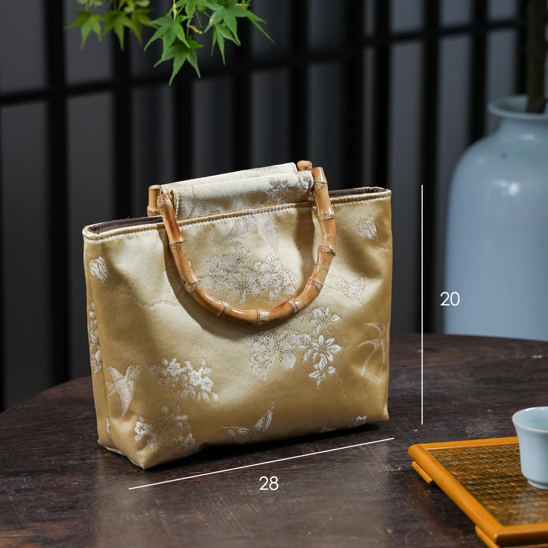 【清雅】国风手提包竹节布包收纳包喝茶买菜包竹子制品家用外出